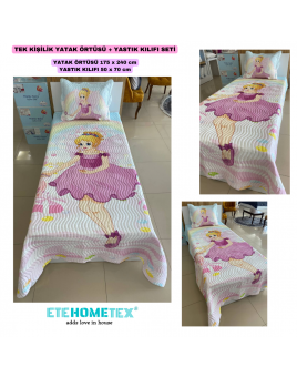 ETEHOMETEX TEK KİŞİLİK KAPİTONELİ YATAK ÖRTÜSÜ PİNK GİRL 8696474231838
